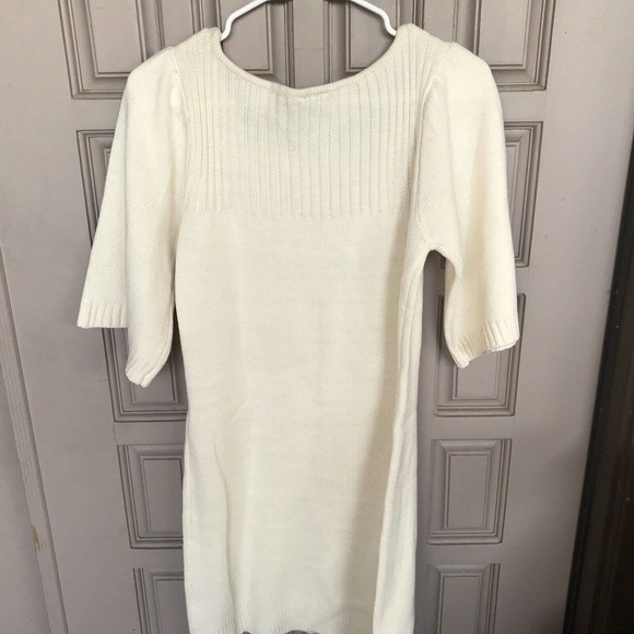 Canyon River Blues Sweater Dress SzM Cream 1/2Sleeve Knee Length Round Neck - Picture 8 of 10
